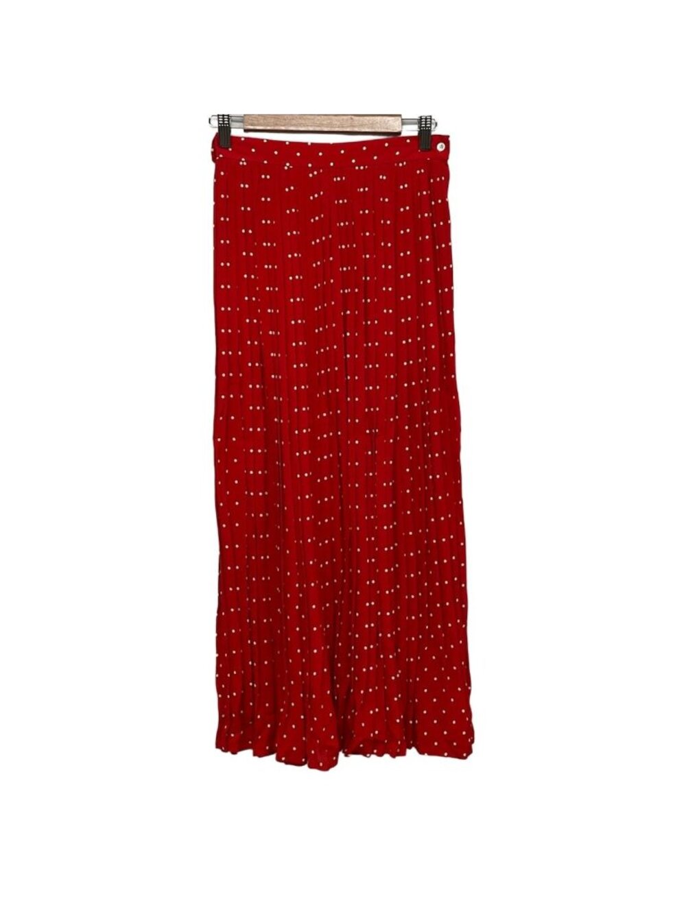 Celine Long Skirt S Red White Maxi Length Dot Pattern Pleats 36